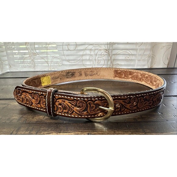 Vtg Wright Leather Hand Tool Western Name Belt Barbara Hippie Cowgirl Size 28 main image 6